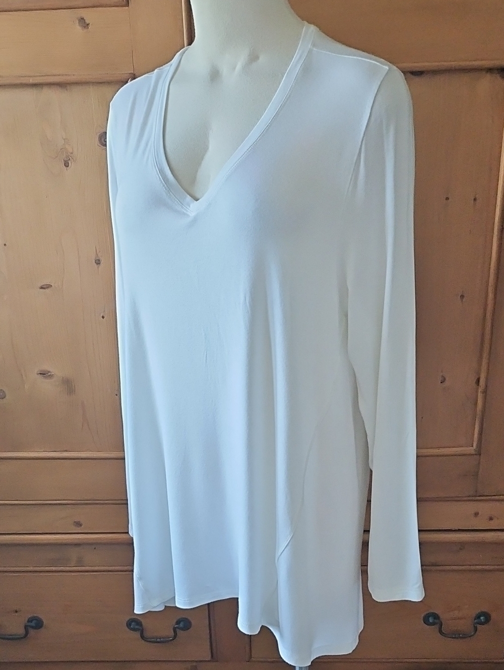 Soft Sorroundings White V Neck Long Sleeve Tunic Tee Petite Large
